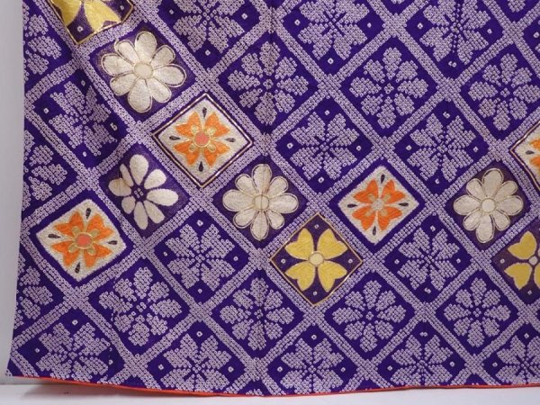 Photo6: 6225T14z1070 Vintage Japanese Kimono Silk FURISODE Flowers Purple (6)