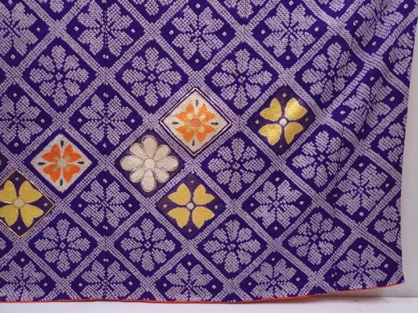 Photo7: 6225T14z1070 Vintage Japanese Kimono Silk FURISODE Flowers Purple (7)