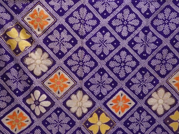 Photo8: 6225T14z1070 Vintage Japanese Kimono Silk FURISODE Flowers Purple (8)