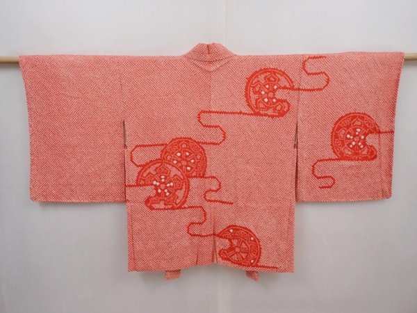 Photo1: 6226T01z510 Vintage Japanese Kimono Silk SHIBORI HAORI Tomato red (1)