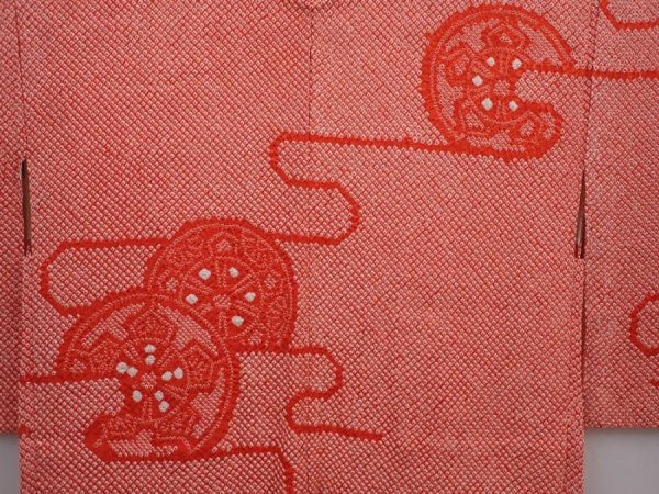 Photo3: 6226T01z510 Vintage Japanese Kimono Silk SHIBORI HAORI Tomato red (3)