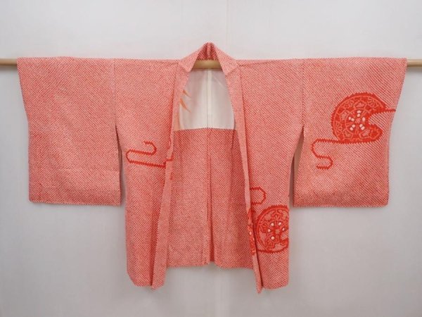 Photo5: 6226T01z510 Vintage Japanese Kimono Silk SHIBORI HAORI Tomato red (5)