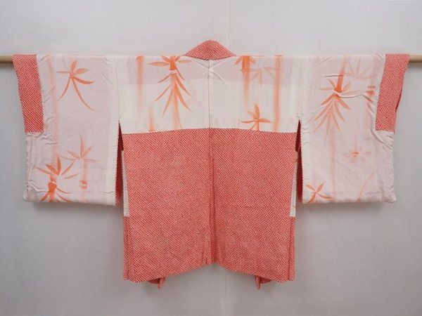 Photo6: 6226T01z510 Vintage Japanese Kimono Silk SHIBORI HAORI Tomato red (6)