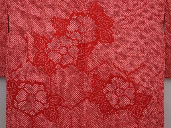 Photo3: 6226T02z450 Vintage Japanese Kimono Silk SHIBORI HAORI Flower Dark red (3)