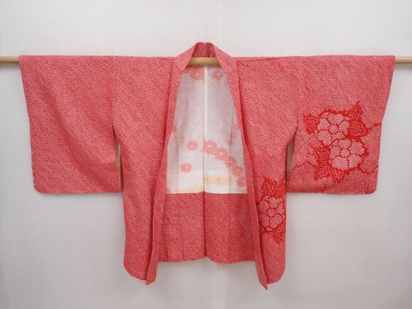 Photo5: 6226T02z450 Vintage Japanese Kimono Silk SHIBORI HAORI Flower Dark red (5)