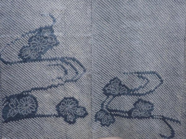 Photo3: 6226T03z410 Vintage Japanese Kimono Silk SHIBORI HAORI Steel blue (3)