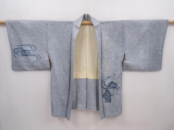 Photo6: 6226T03z410 Vintage Japanese Kimono Silk SHIBORI HAORI Steel blue (6)