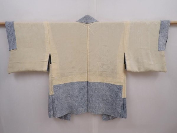 Photo7: 6226T03z410 Vintage Japanese Kimono Silk SHIBORI HAORI Steel blue (7)