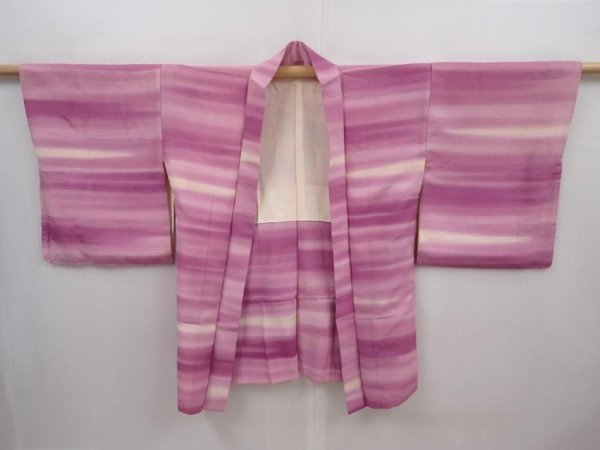 Photo7: 6226T05z530 Vintage Japanese Kimono Silk HAORI  Purple-Pink (7)