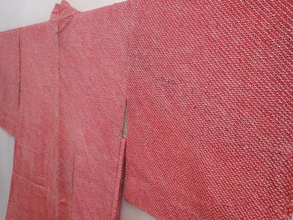 Photo2: 6226T06z500 Vintage Japanese Kimono Silk SHIBORI HAORI  Dull red (2)