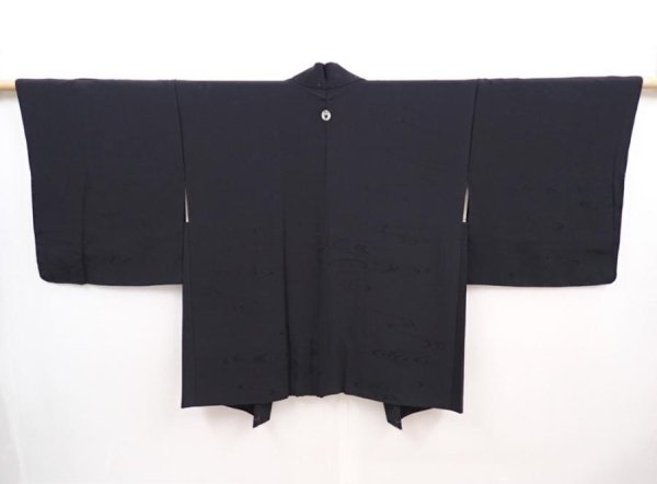Photo1: 6226T07z580 Vintage Japanese Kimono Silk HAORI Stream Black (1)
