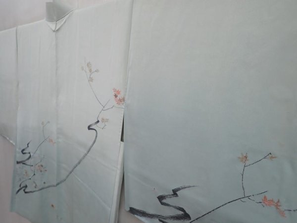 Photo2: 6226T08z560 Vintage Japanese Kimono Silk HAORI Maple Celadon (2)