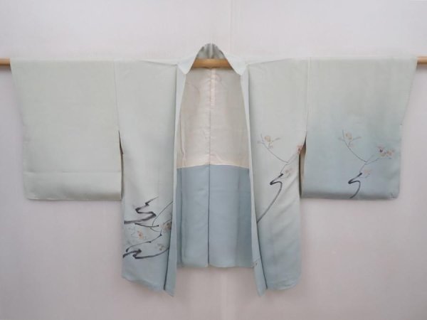 Photo6: 6226T08z560 Vintage Japanese Kimono Silk HAORI Maple Celadon (6)