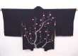 Photo1: 6226T09z520 Vintage Japanese Kimono Silk HAORI Plum blossom Black (1)