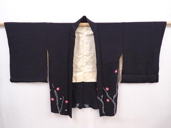 Photo7: 6226T09z520 Vintage Japanese Kimono Silk HAORI Plum blossom Black (7)