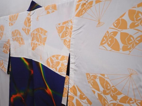 Photo7: 6226T10z600 Vintage Japanese Kimono Silk HAORI  Dark blue (7)