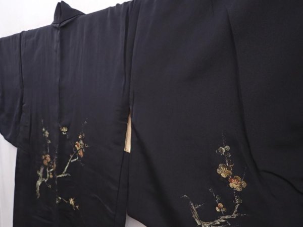 Photo2: 6226T11z550 Vintage Japanese Kimono Silk HAORI Plum blossom Black (2)
