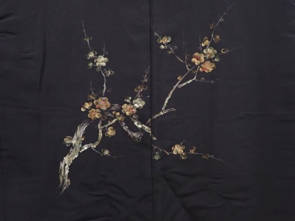 Photo3: 6226T11z550 Vintage Japanese Kimono Silk HAORI Plum blossom Black (3)