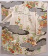 Photo1: 6226T12z1050 Vintage Japanese Kimono Silk FURISODE Royal cart Off-white (1)