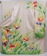 Photo1: 6226T13z1140 Vintage Japanese Kimono Silk FURISODE Flower Off-white (1)
