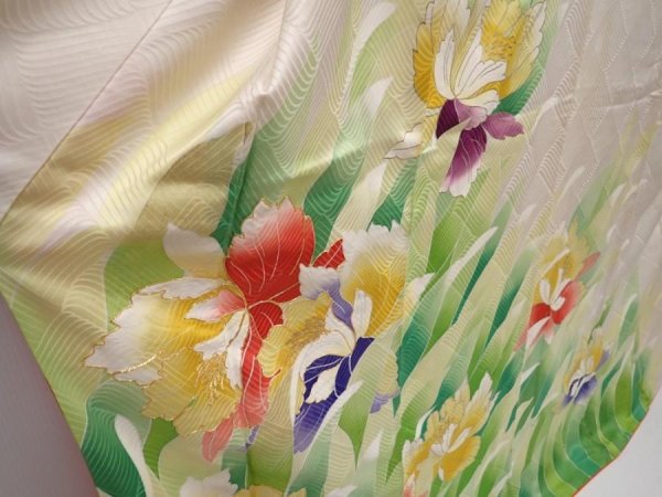 Photo3: 6226T13z1140 Vintage Japanese Kimono Silk FURISODE Flower Off-white (3)