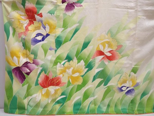 Photo5: 6226T13z1140 Vintage Japanese Kimono Silk FURISODE Flower Off-white (5)