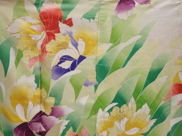 Photo8: 6226T13z1140 Vintage Japanese Kimono Silk FURISODE Flower Off-white (8)