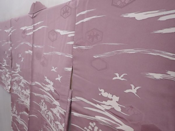 Photo2: 6302T01z580 Vintage Japanese Kimono Silk HAORI Hut Light purple (2)