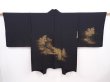 Photo1: 6302T02z580 Vintage Japanese Kimono Silk HAORI Trees Black (1)