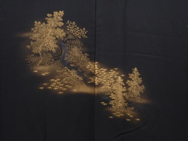 Photo3: 6302T02z580 Vintage Japanese Kimono Silk HAORI Trees Black (3)