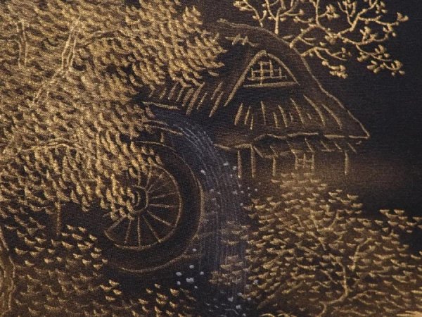 Photo6: 6302T02z580 Vintage Japanese Kimono Silk HAORI Trees Black (6)