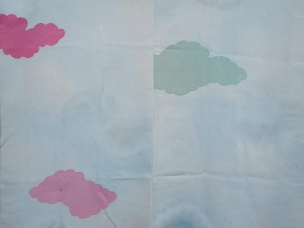 Photo3: 6302T03z580 Vintage Japanese Kimono Silk HAORI Cloud Light blue (3)
