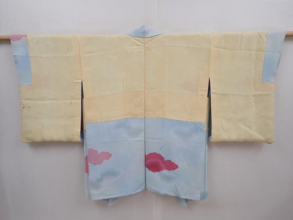 Photo6: 6302T03z580 Vintage Japanese Kimono Silk HAORI Cloud Light blue (6)