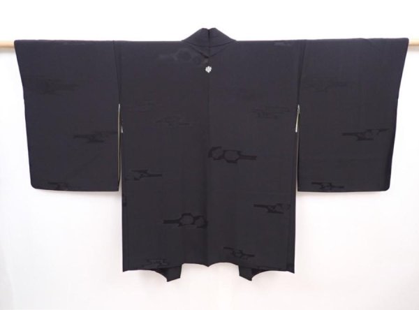 Photo1: 6302T04z620 Vintage Japanese Kimono Silk HAORI Flowers Black (1)