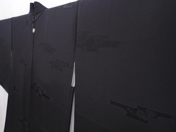 Photo2: 6302T04z620 Vintage Japanese Kimono Silk HAORI Flowers Black (2)