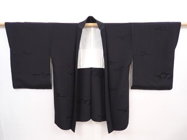 Photo6: 6302T04z620 Vintage Japanese Kimono Silk HAORI Flowers Black (6)