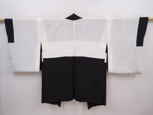 Photo7: 6302T04z620 Vintage Japanese Kimono Silk HAORI Flowers Black (7)