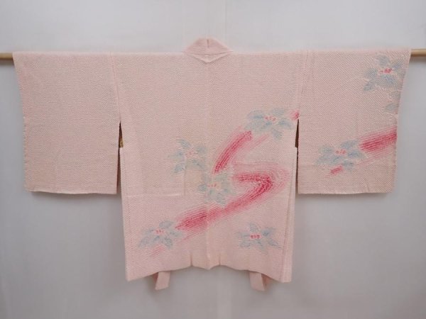 Photo1: 6302T05z490 Vintage Japanese Kimono Silk SHIBORI HAORI Flower Light pink (1)