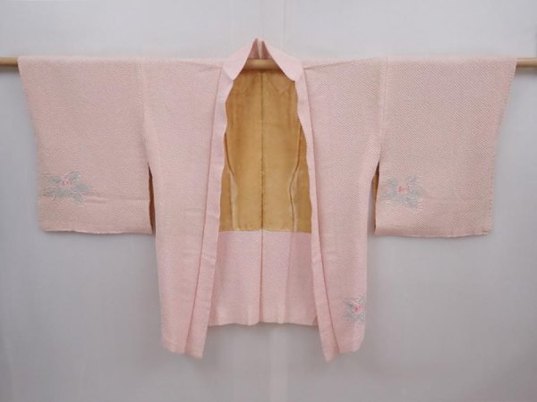 Photo5: 6302T05z490 Vintage Japanese Kimono Silk SHIBORI HAORI Flower Light pink (5)
