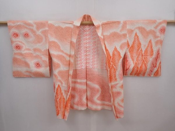Photo5: 6302T06z520 Vintage Japanese Kimono Silk SHIBORI HAORI  Orangered (5)