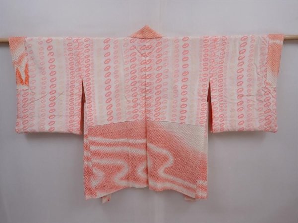 Photo6: 6302T06z520 Vintage Japanese Kimono Silk SHIBORI HAORI  Orangered (6)