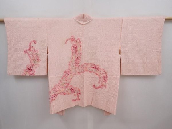 Photo1: 6302T07z550 Vintage Japanese Kimono Silk SHIBORI HAORI Leaf Pink (1)