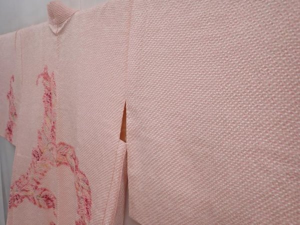 Photo2: 6302T07z550 Vintage Japanese Kimono Silk SHIBORI HAORI Leaf Pink (2)