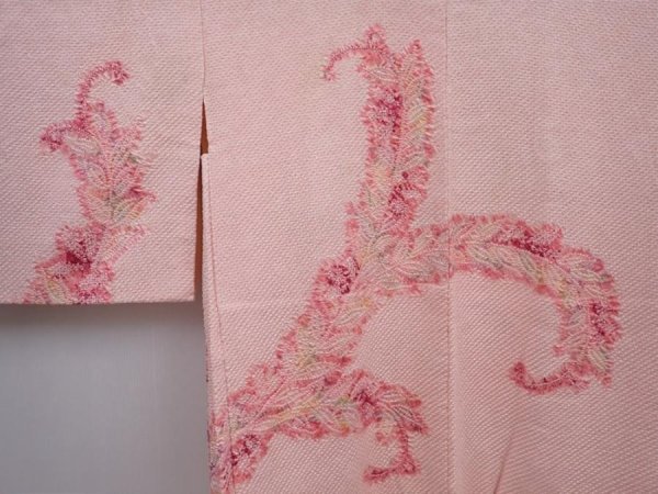 Photo3: 6302T07z550 Vintage Japanese Kimono Silk SHIBORI HAORI Leaf Pink (3)