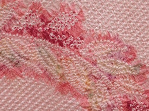 Photo4: 6302T07z550 Vintage Japanese Kimono Silk SHIBORI HAORI Leaf Pink (4)