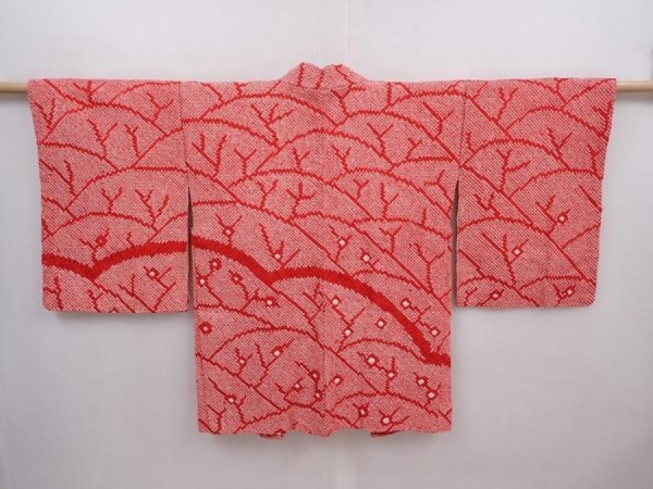 Photo1: 6302T08z690 Vintage Japanese Kimono Silk SHIBORI HAORI  Dark red (1)