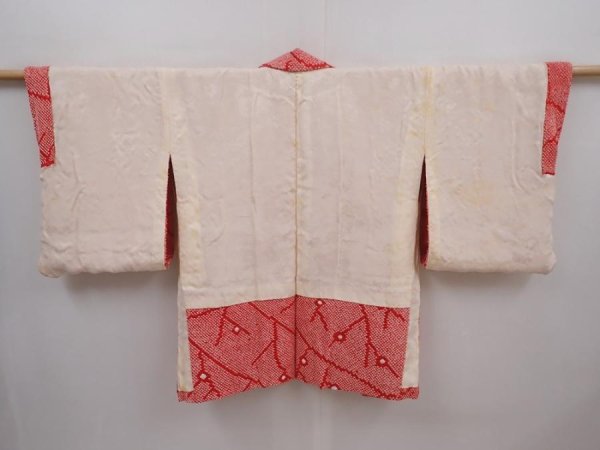 Photo7: 6302T08z690 Vintage Japanese Kimono Silk SHIBORI HAORI  Dark red (7)