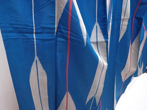 Photo3: 6302T10z630 Vintage Japanese Kimono Silk MEISEN KOMON Yagasuri Blue (3)