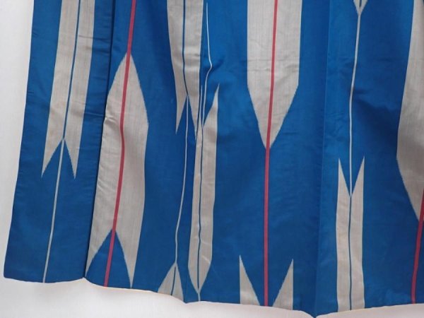 Photo4: 6302T10z630 Vintage Japanese Kimono Silk MEISEN KOMON Yagasuri Blue (4)