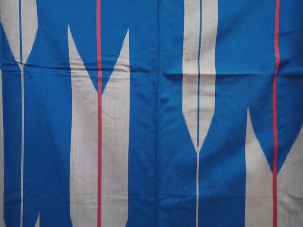 Photo5: 6302T10z630 Vintage Japanese Kimono Silk MEISEN KOMON Yagasuri Blue (5)